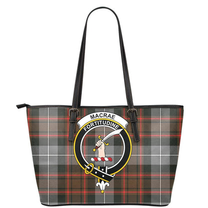 MacRae Hunting Weathered Tartan Crest Leather Tote