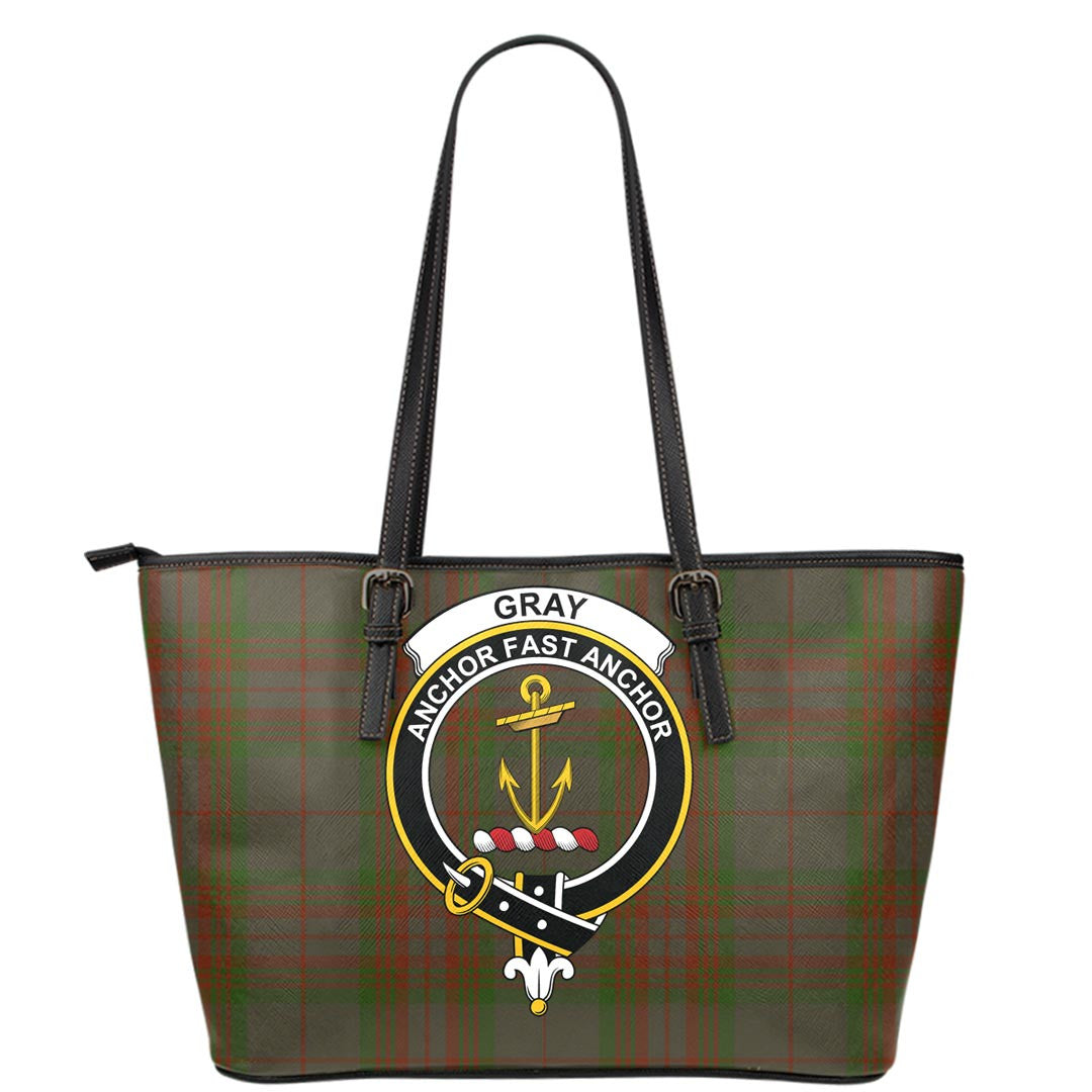 Gray Hunting Tartan Crest Leather Tote