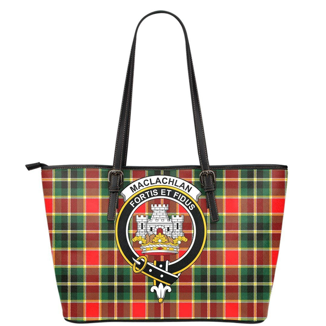 MacLachlan Hunting Modern Tartan Crest Leather Tote