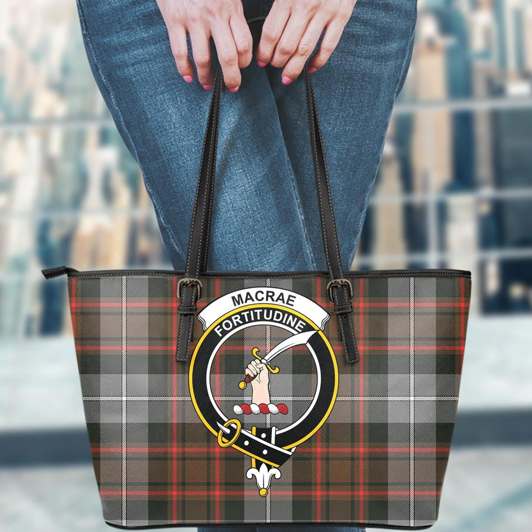 MacRae Hunting Weathered Tartan Crest Leather Tote