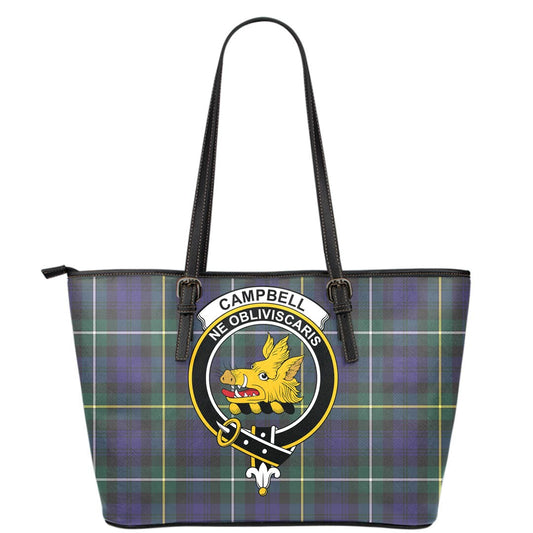 Campbell Argyll Modern Tartan Crest Leather Tote