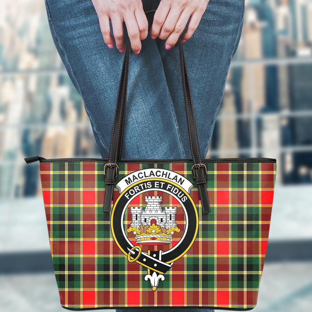 MacLachlan Hunting Modern Tartan Crest Leather Tote