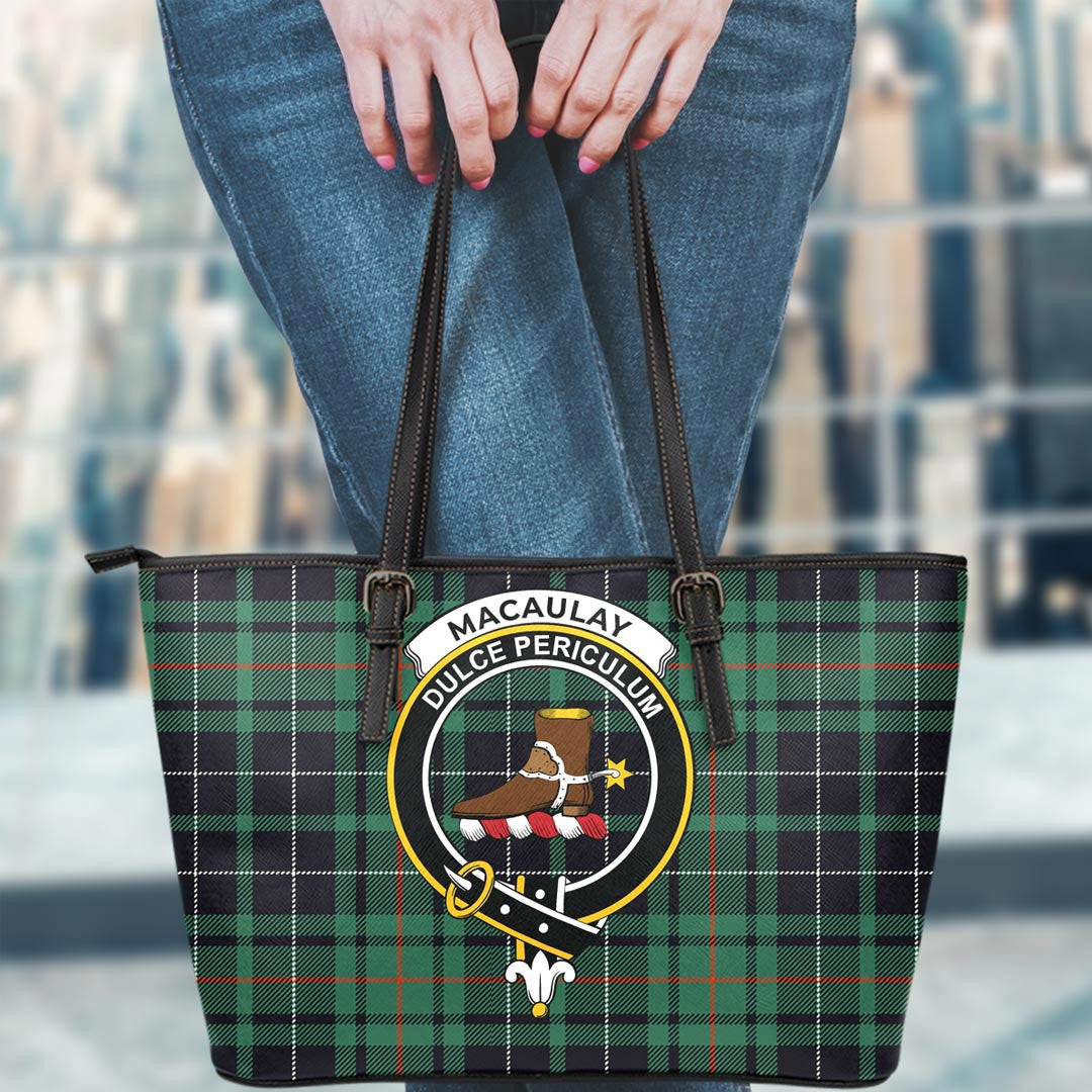 MacAulay Hunting Ancient Tartan Crest Leather Tote