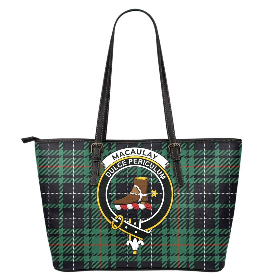 MacAulay Hunting Ancient Tartan Crest Leather Tote