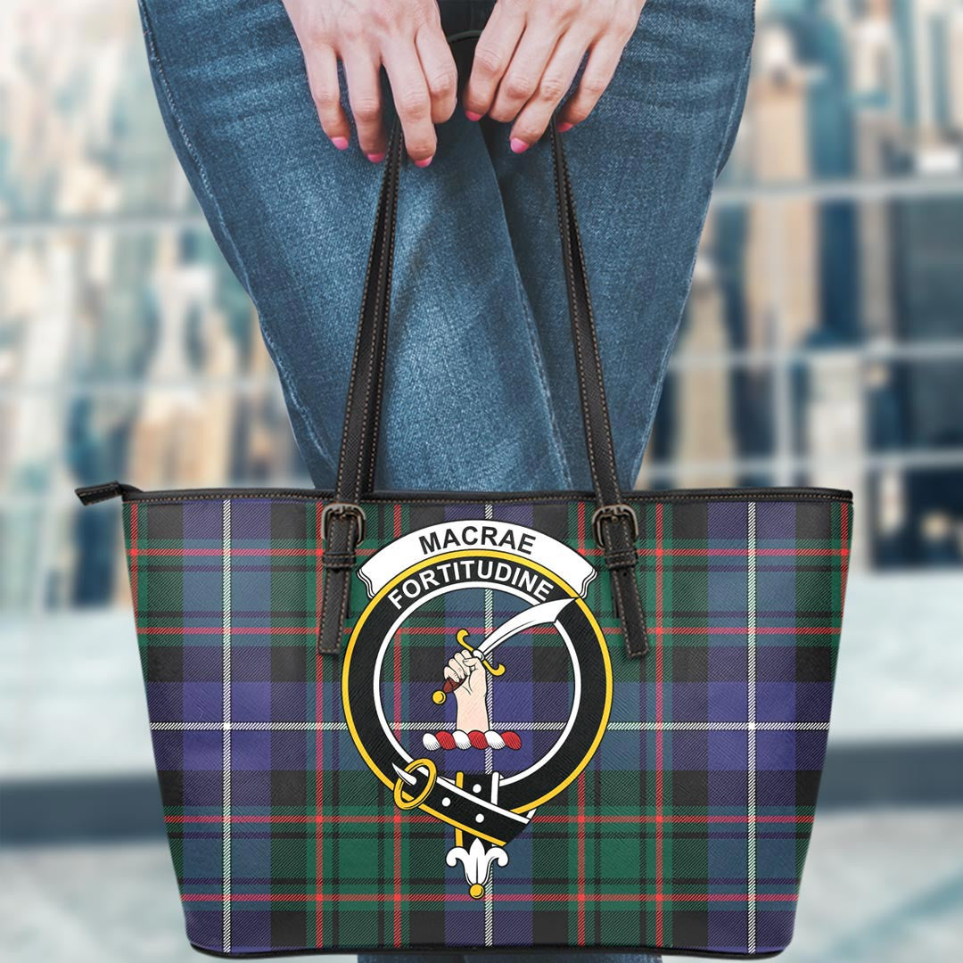 MacRae Hunting Modern Tartan Crest Leather Tote