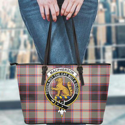 MacPherson Hunting Ancient Tartan Crest Leather Tote