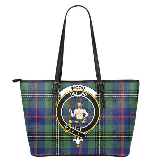 Wood Modern Tartan Crest Leather Tote