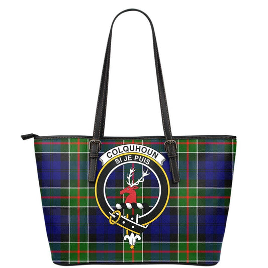 Colquhoun Modern Tartan Crest Leather Tote