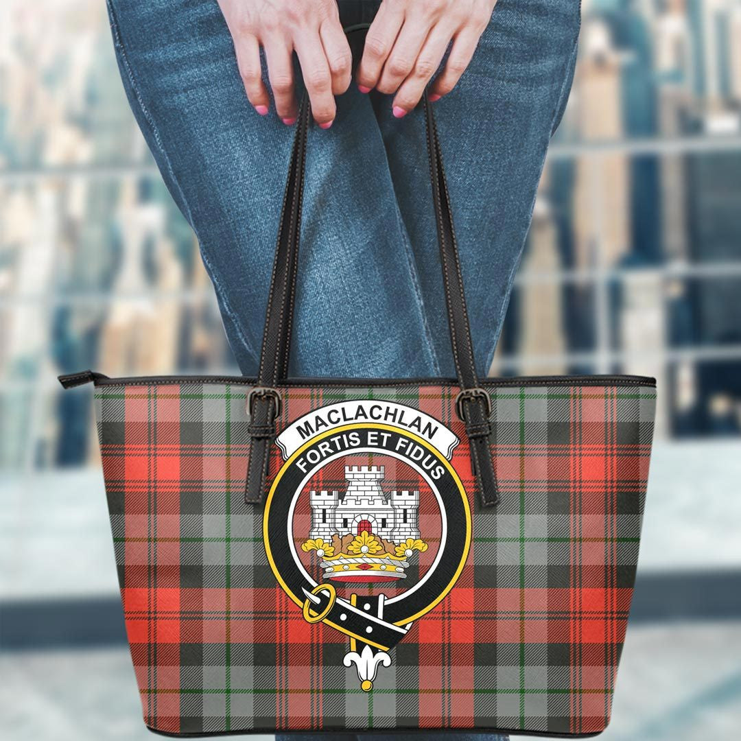 MacLachlan Weathered Tartan Crest Leather Tote