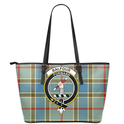 Balfour Blue Tartan Crest Leather Tote