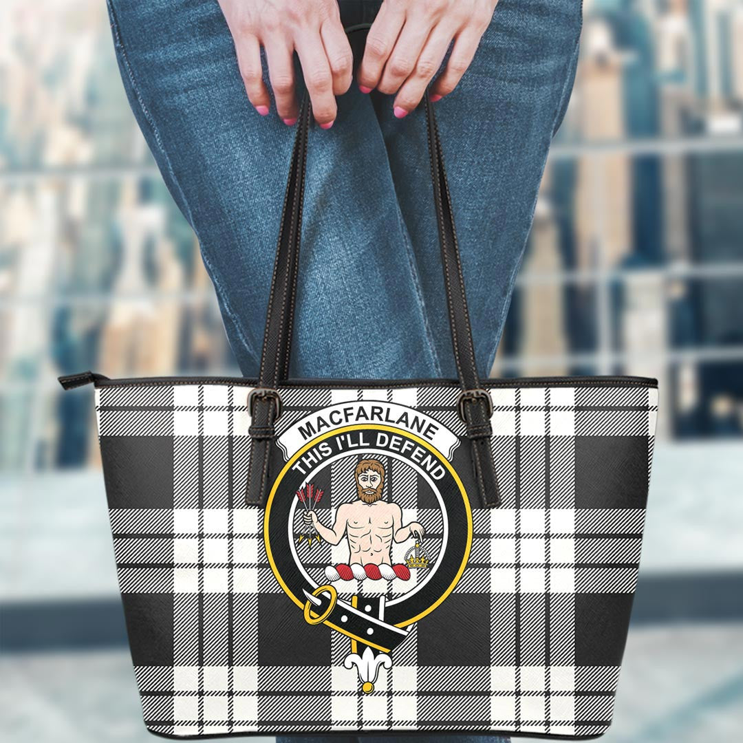 MacFarlane Black & White Tartan Crest Leather Tote