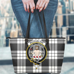 MacFarlane Black & White Tartan Crest Leather Tote