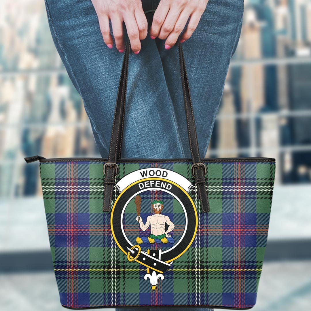 Wood Modern Tartan Crest Leather Tote