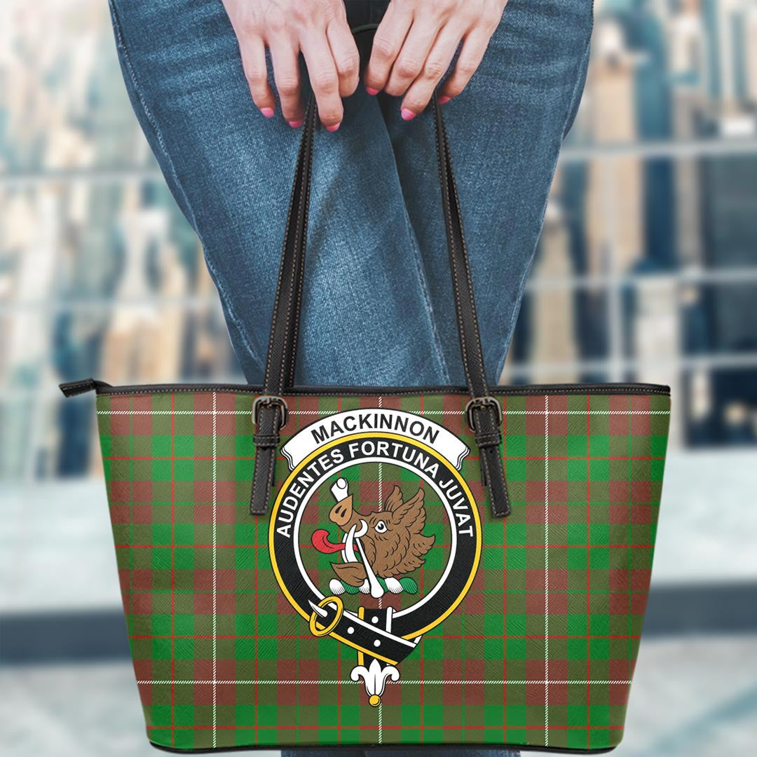 MacKinnon Hunting Modern Tartan Crest Leather Tote