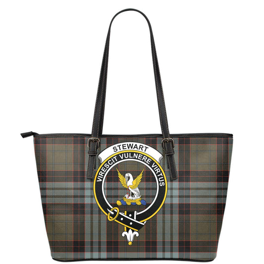 Stewart Old Weathered Tartan Crest Leather Tote