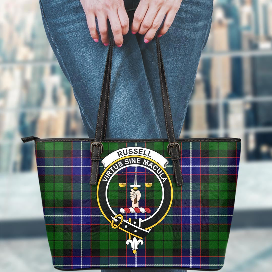 Russell Modern Tartan Crest Leather Tote