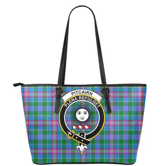 Pitcairn Hunting Tartan Crest Leather Tote