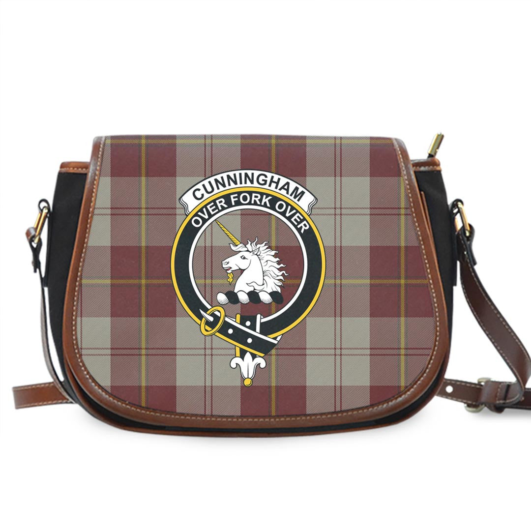 Cunningham Burgundy Dancers Tartan Crest Saddle Bag