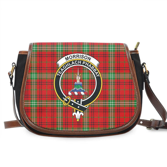 Morrison Red Modern Tartan Crest Saddle Bag