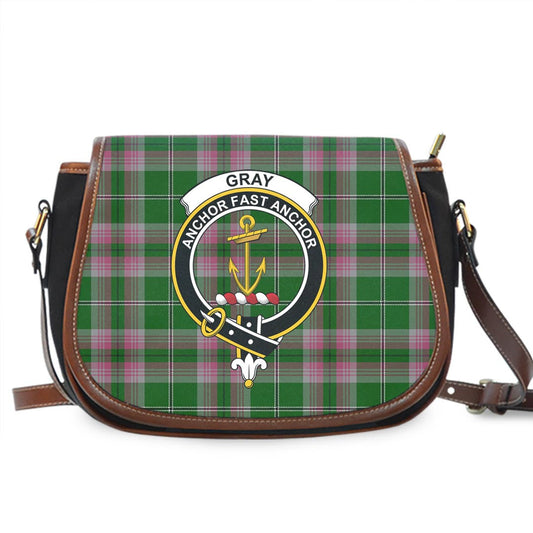 Gray Tartan Crest Saddle Bag