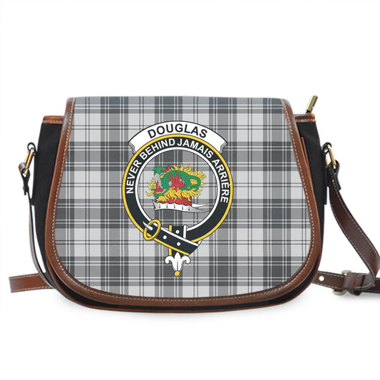 Douglas Grey Modern Tartan Crest Saddle Bag