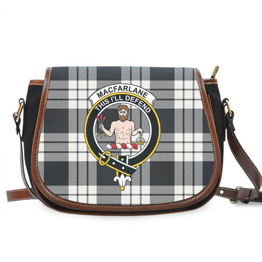 MacFarlane Black & White Tartan Crest Saddle Bag