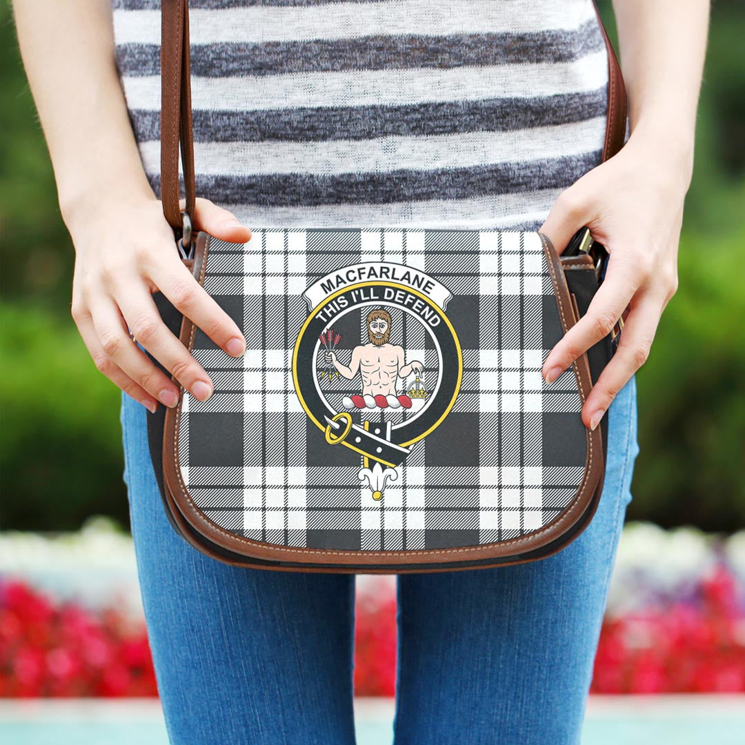 MacFarlane Black & White Tartan Crest Saddle Bag