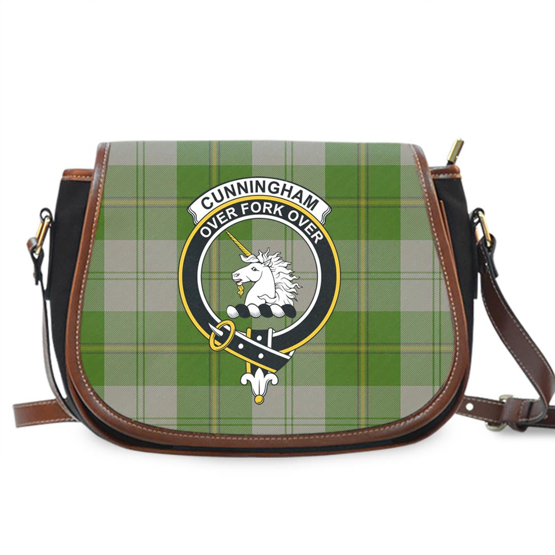 Cunningham Dress Green Dancers Tartan Crest Saddle Bag