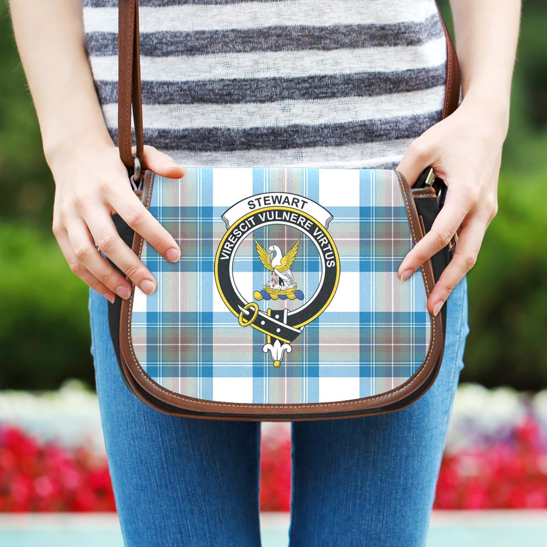 Stewart Muted Blue Tartan Crest Saddle Bag