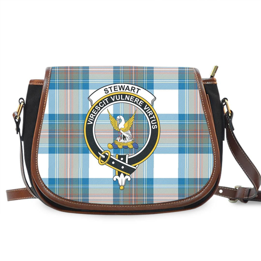 Stewart Muted Blue Tartan Crest Saddle Bag