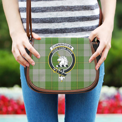 Cunningham Dress Green Dancers Tartan Crest Saddle Bag