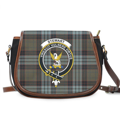 Stewart Old Weathered Tartan Crest Saddle Bag