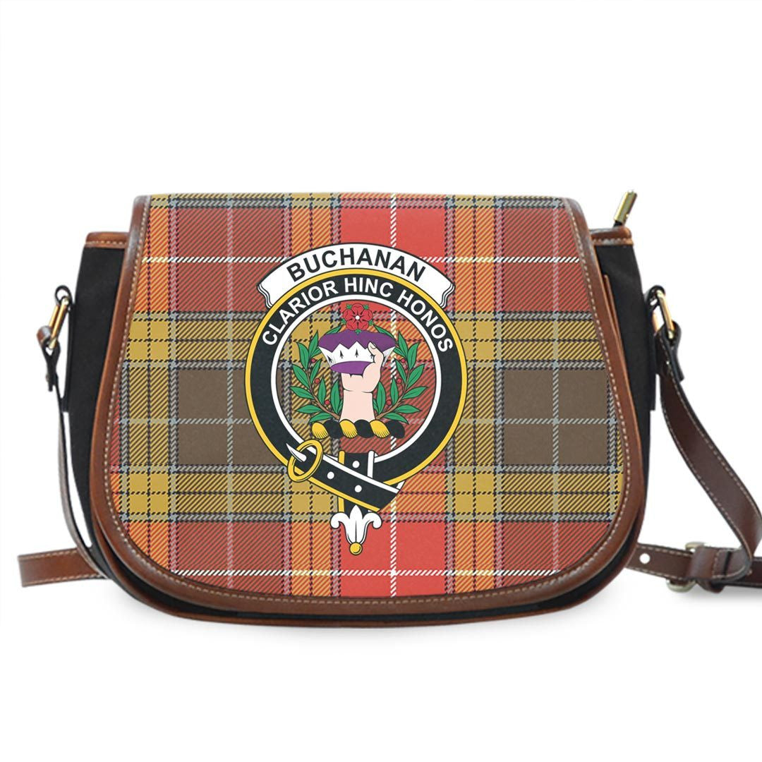 Buchanan Old Set Weathered Tartan Crest Saddle Bag