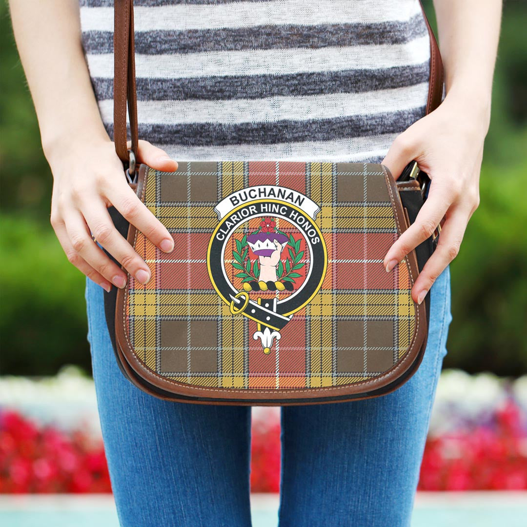 Buchanan Old Set Weathered Tartan Crest Saddle Bag