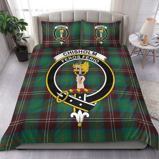 Chisholm Hunting Ancient Tartan Crest Bedding Set