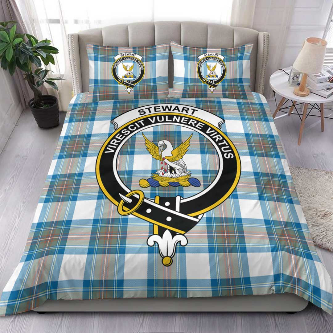 Stewart Muted Blue Tartan Crest Bedding Set