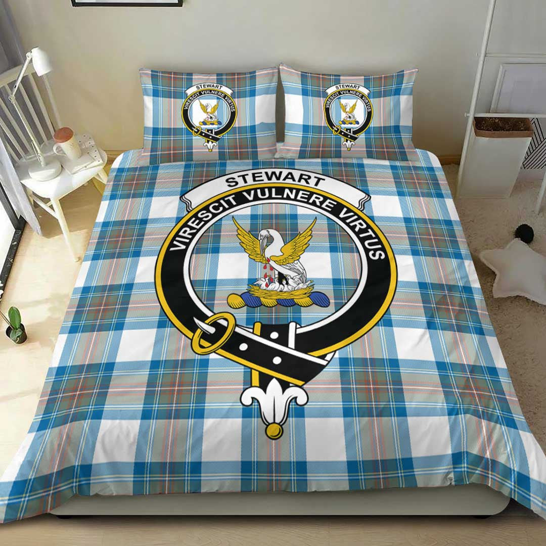 Stewart Muted Blue Tartan Crest Bedding Set