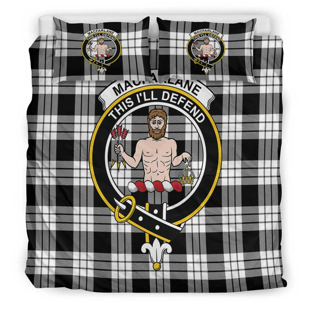 MacFarlane Black & White Ancient Tartan Crest Bedding Set