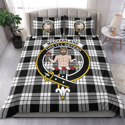 MacFarlane Black & White Ancient Tartan Crest Bedding Set