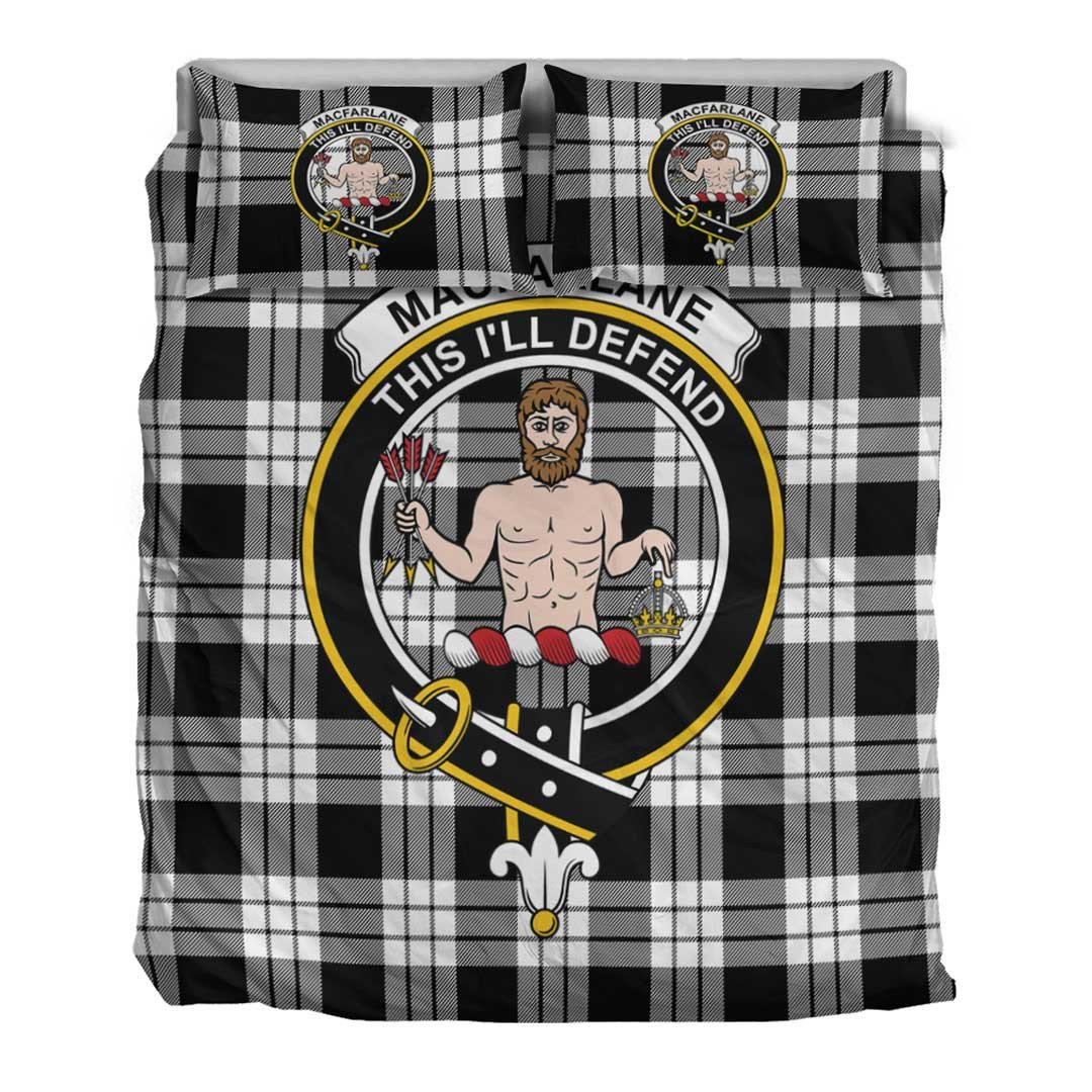 MacFarlane Black & White Ancient Tartan Crest Bedding Set