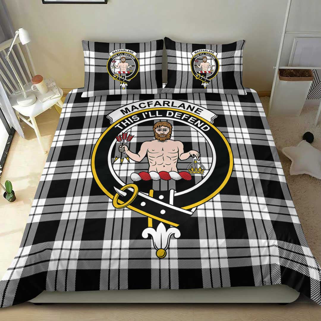 MacFarlane Black & White Ancient Tartan Crest Bedding Set