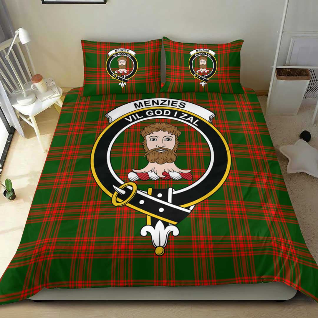 Menzies Green Modern Tartan Crest Bedding Set