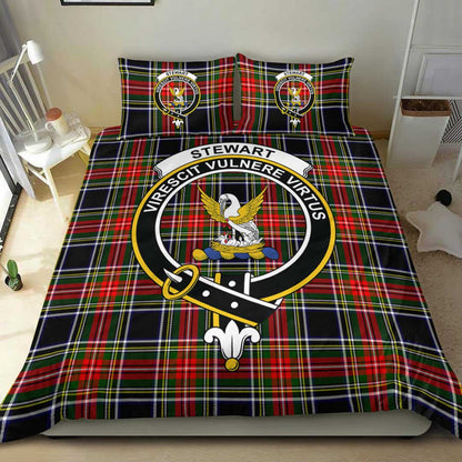 Stewart Black Tartan Crest Bedding Set