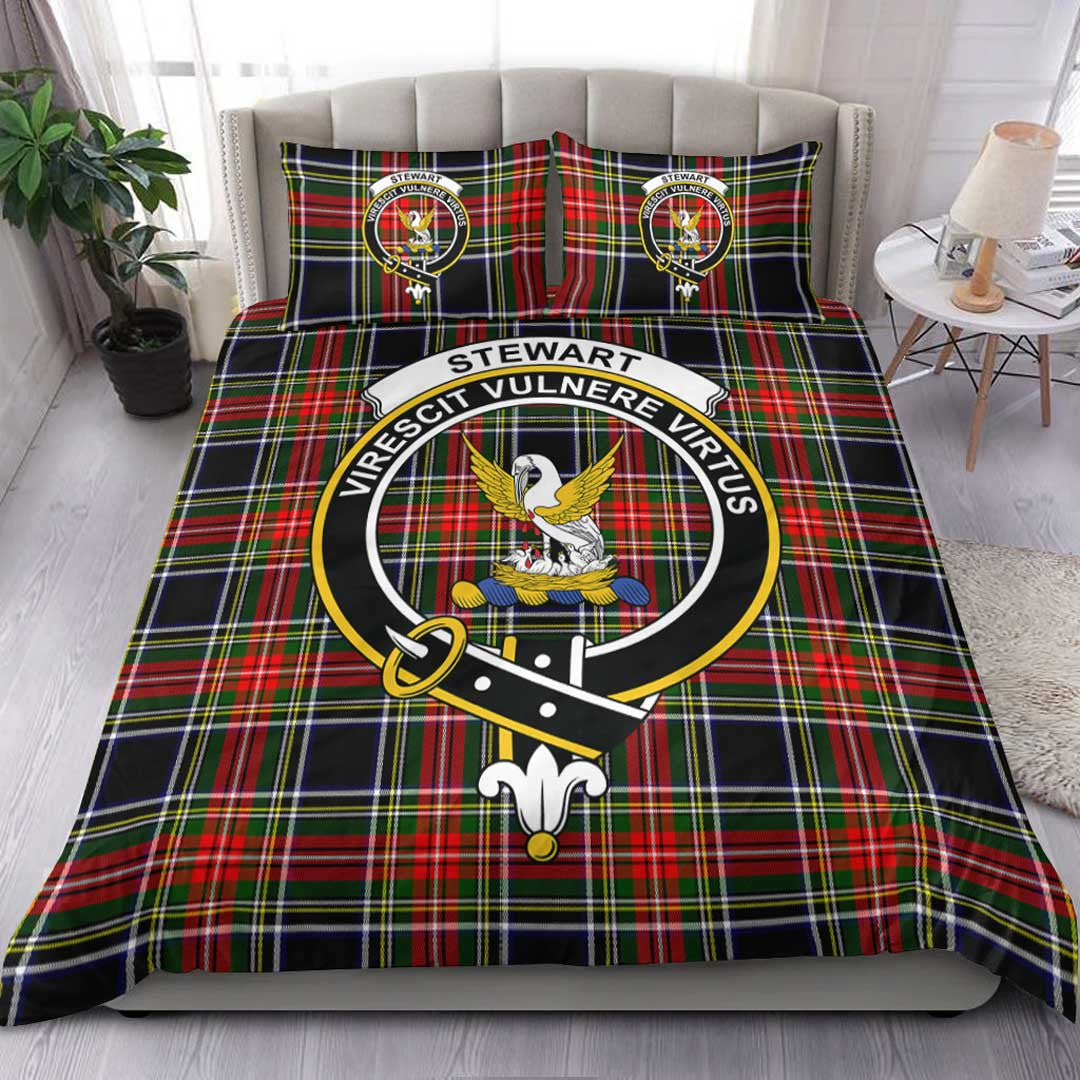 Stewart Black Tartan Crest Bedding Set