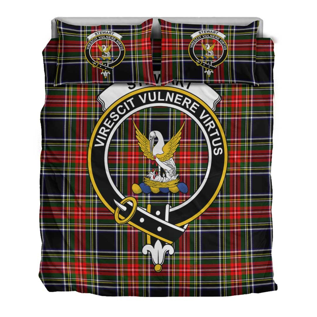 Stewart Black Tartan Crest Bedding Set