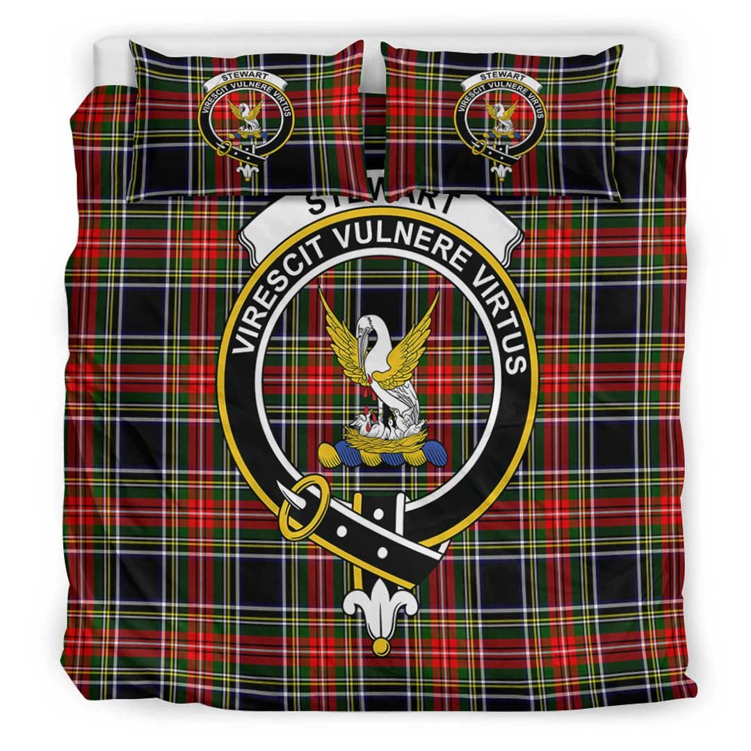 Stewart Black Tartan Crest Bedding Set