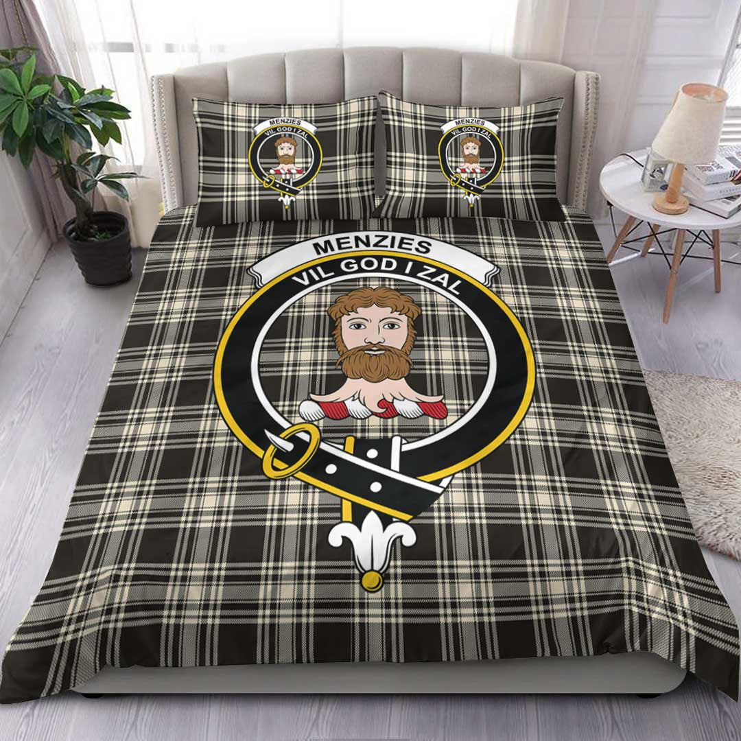 Menzies Black & White Ancient Tartan Crest Bedding Set