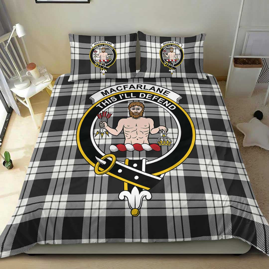 MacFarlane Black & White Tartan Crest Bedding Set