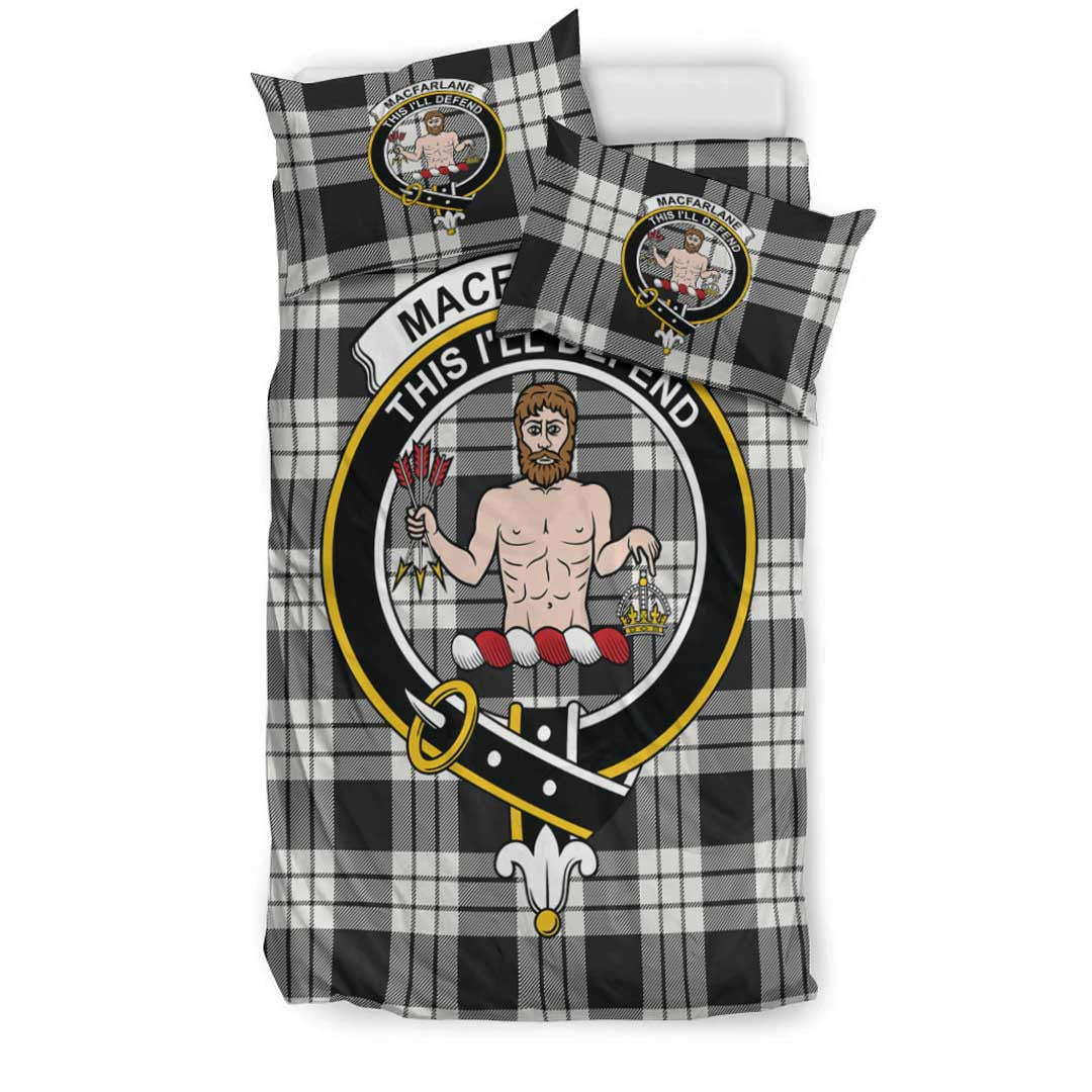 MacFarlane Black & White Tartan Crest Bedding Set