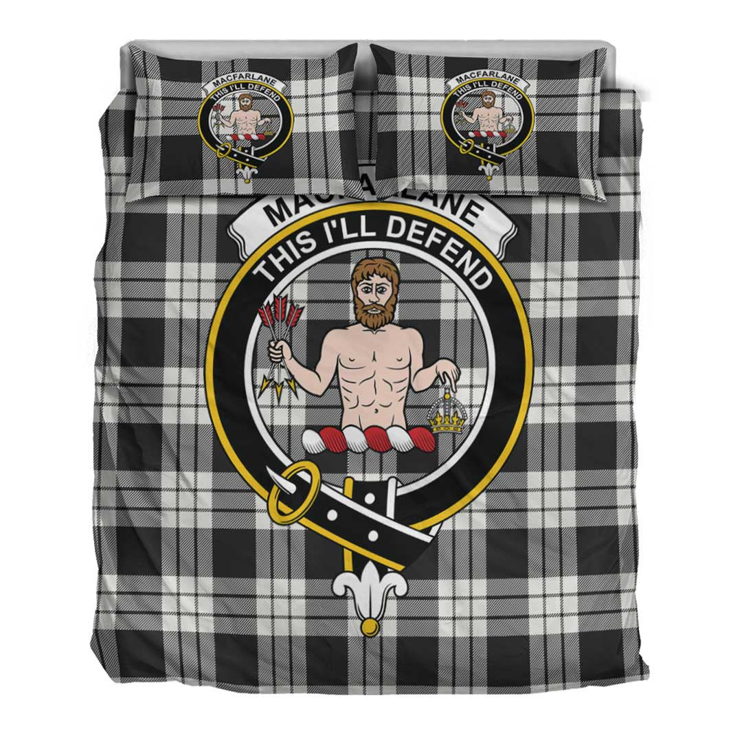 MacFarlane Black & White Tartan Crest Bedding Set